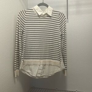 Black and white collar long sleeve top